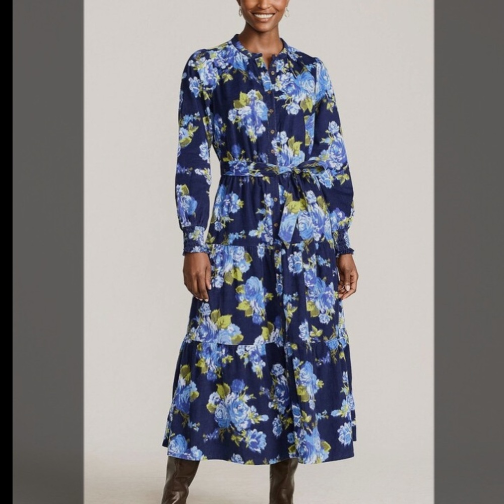 Lands' End Blue and Yellow Floral Dress